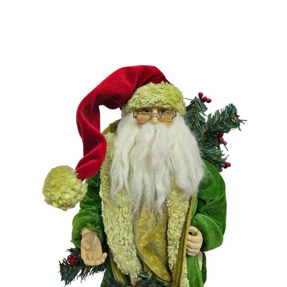 Vintage Santa Claus Ditz Designs Woodsy and Rustic Green Coat & Red Hat - Picture 5 of 16